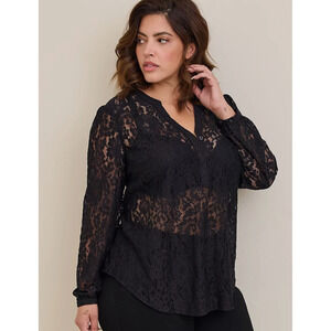 Torrid Harper Lace Blouse 3X Black WhimsyGoth Romantic Boho Plus Size Top Sheer